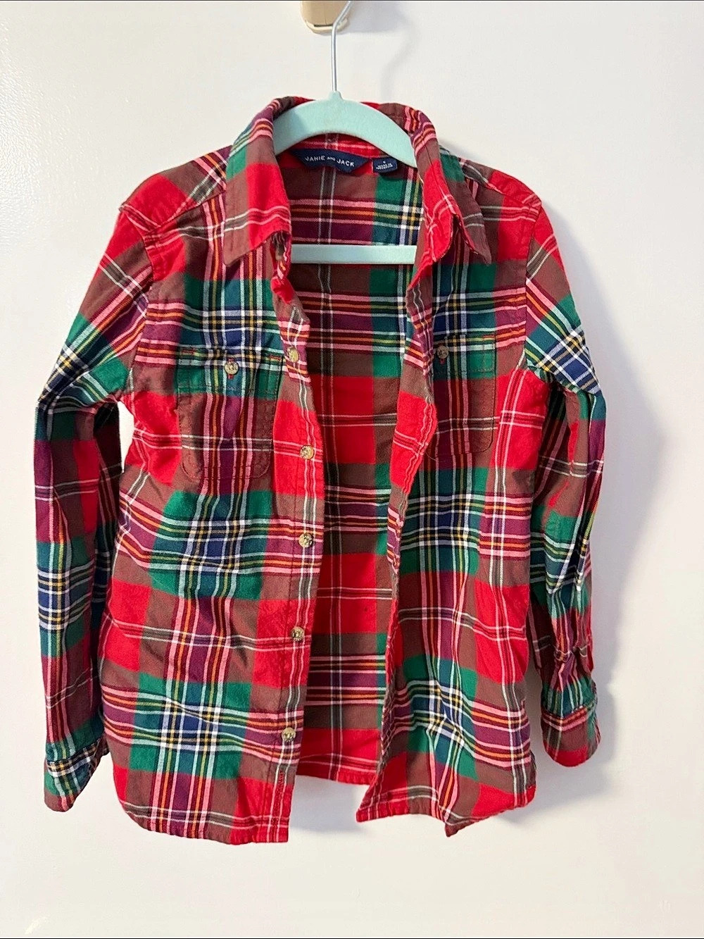 Janie and Jack Plaid Button Down Shirt in Red & Green